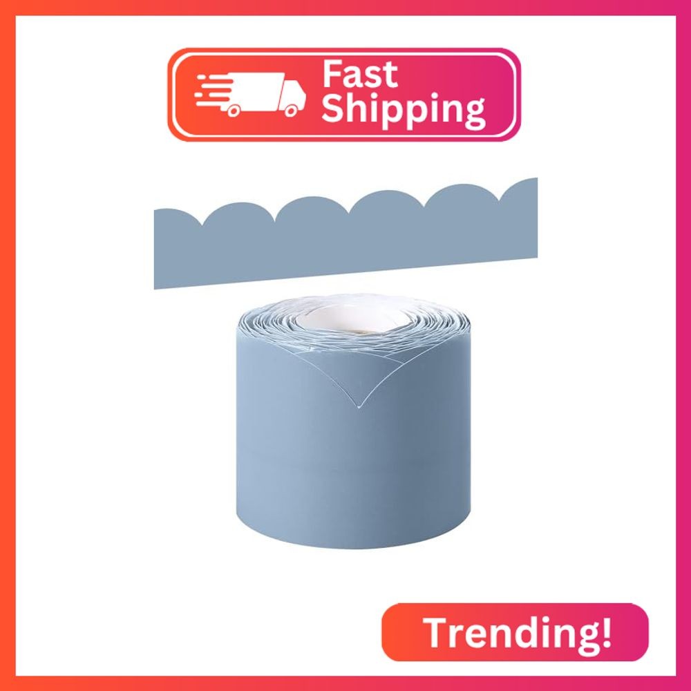 Whaline 65Ft Dusty Blue Bulletin Board Border Roll 2.5 Inch Back to School Scall Whaline 65Ft Dusty Blue Bulletin Board Border Roll 2.5 Inch Back to School Scall
