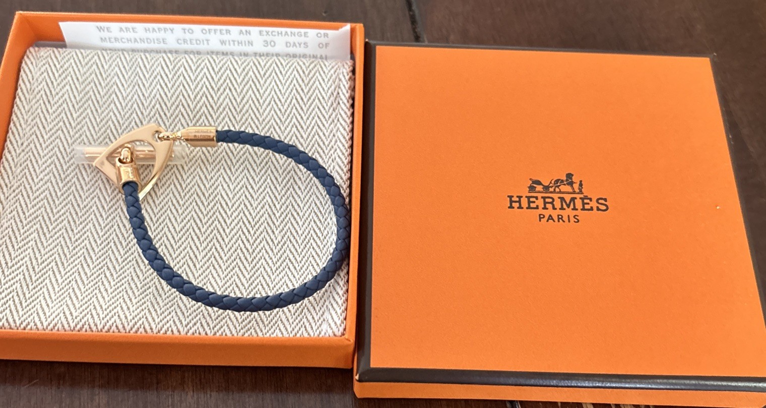 Hermes Womens Etrier Bracelet Blue Leather Bleu Marine Gold Plate Hermes Womens Etrier Bracelet Blue Leather Bleu Marine Gold Plate