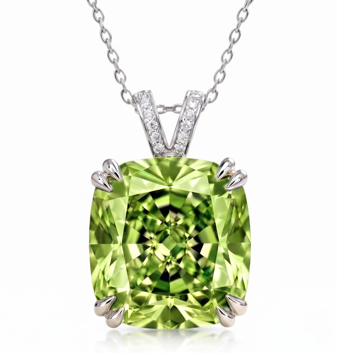 RARE 15.75 Ct Pridot Green Diamond Solitaire Necklace, Amazing Shine, FREE Studs