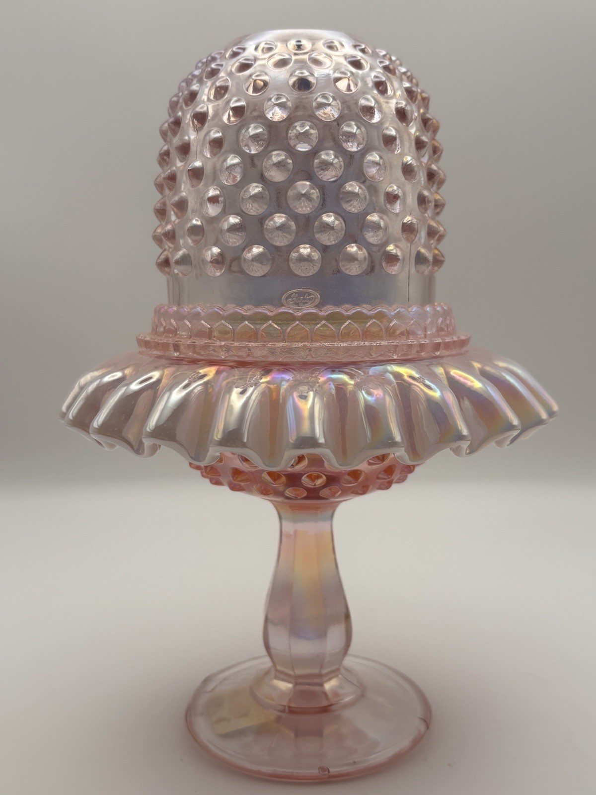 VTG Fenton Champagne Hobnail 3pc Pedestal Fairy Lamp 95th Anniversary MINT