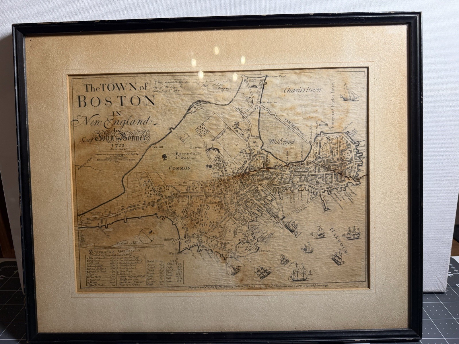 1722 Boston map Captain John Bonner 1835/1867 reissue George Girdler Smith Rare 1722 Boston map Captain John Bonner 1835/1867 reissue George Girdler Smith Rare