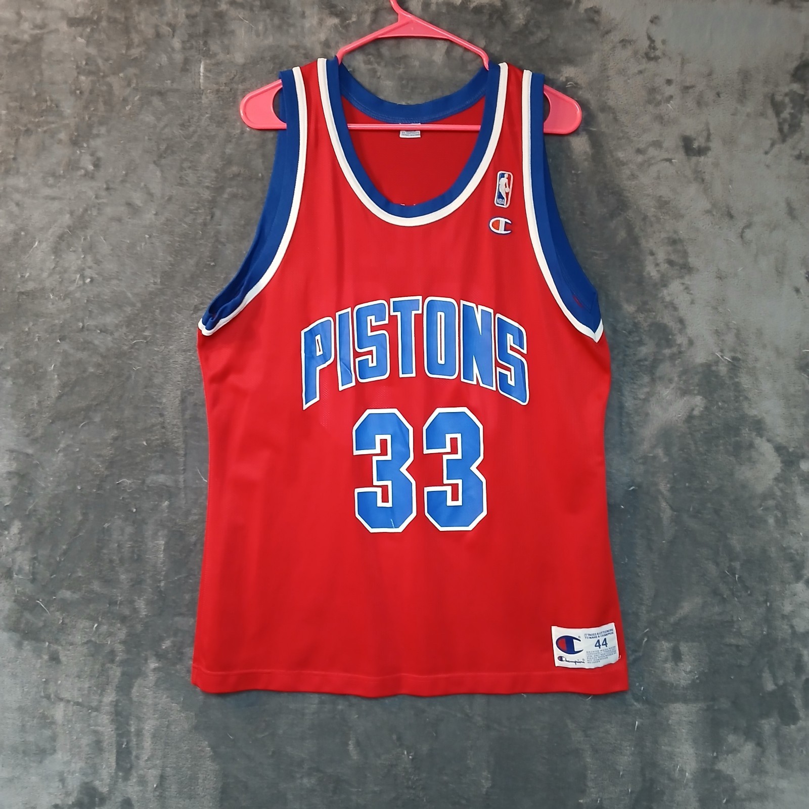 VINTAGE CHAMPION DETROIT PISTONS GRANT HILL JERSEY MENS 44 L RED NBA BASKETBALL 