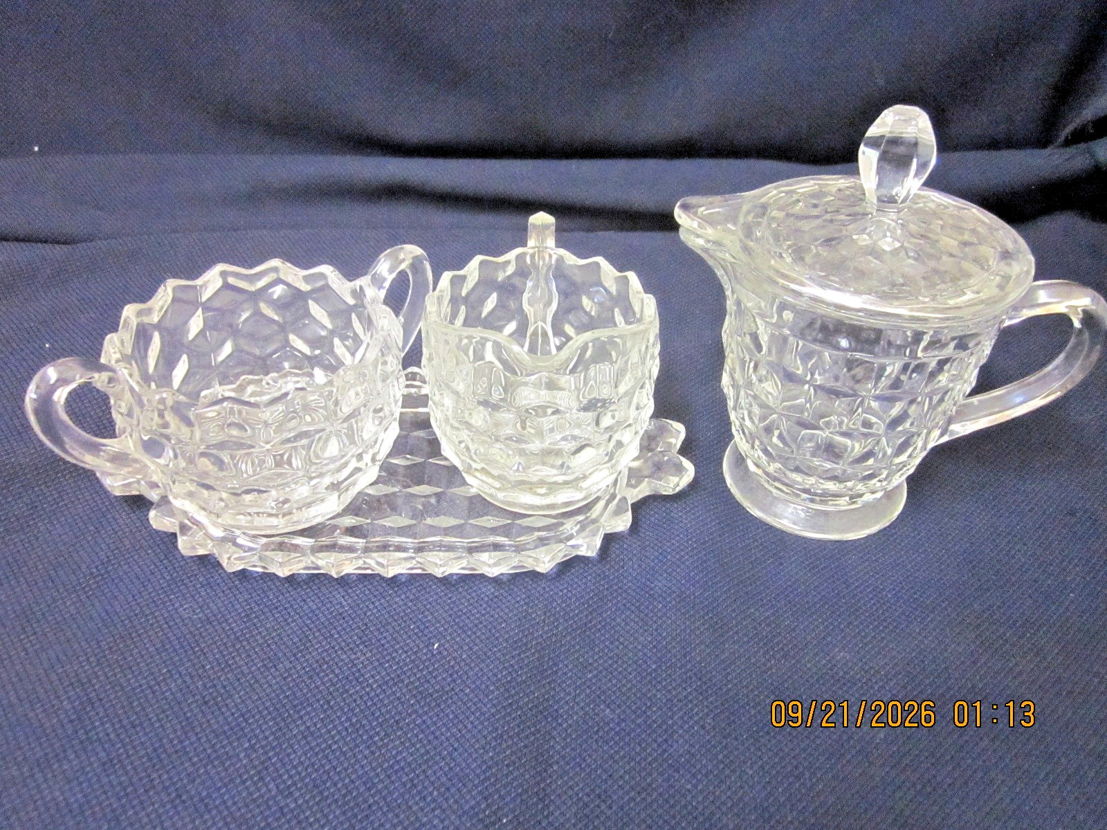 VGT FOSTORIA 4 PC. AMERICAN CUBIST  RARE COVERED  SYRUP PITCHER .SUGAR CREAMER