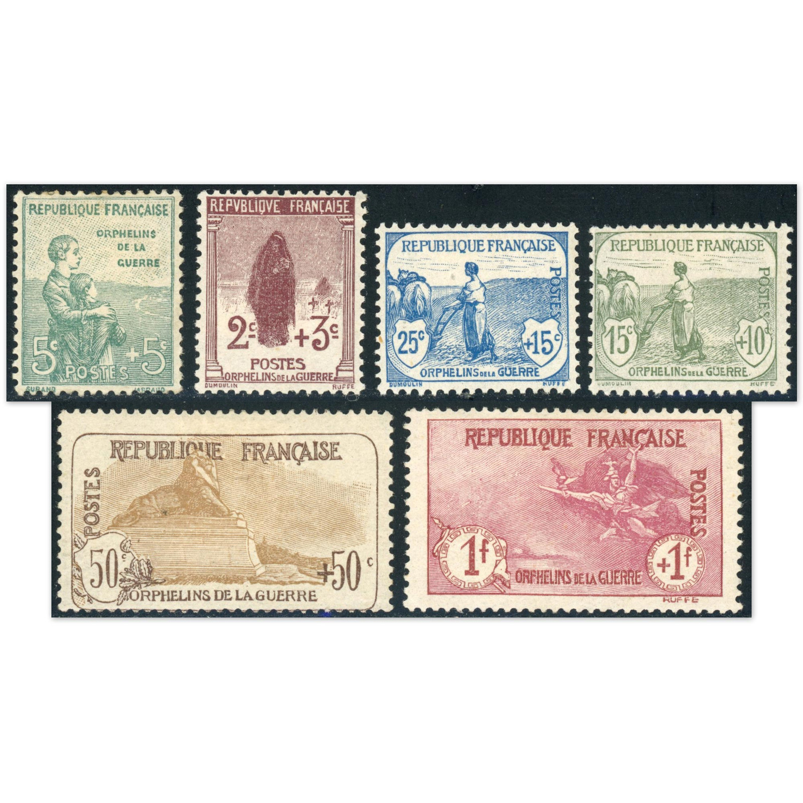 FRANCE N°148/149/150/152/153/154 1ST ORPHAN NEW* SIGNED BROWN PRICE €1285