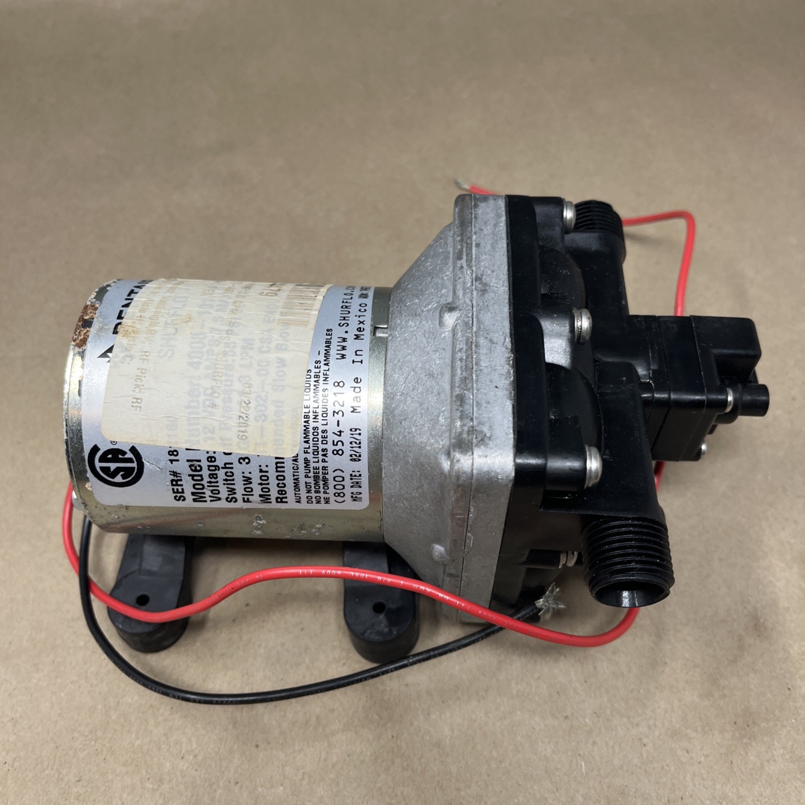 Pentair SHURFLO 4008-101-A65 12V Water Pump 55 PSI 3.0 GPM Type IV Pentair SHURFLO 4008-101-A65 12V Water Pump 55 PSI 3.0 GPM Type IV