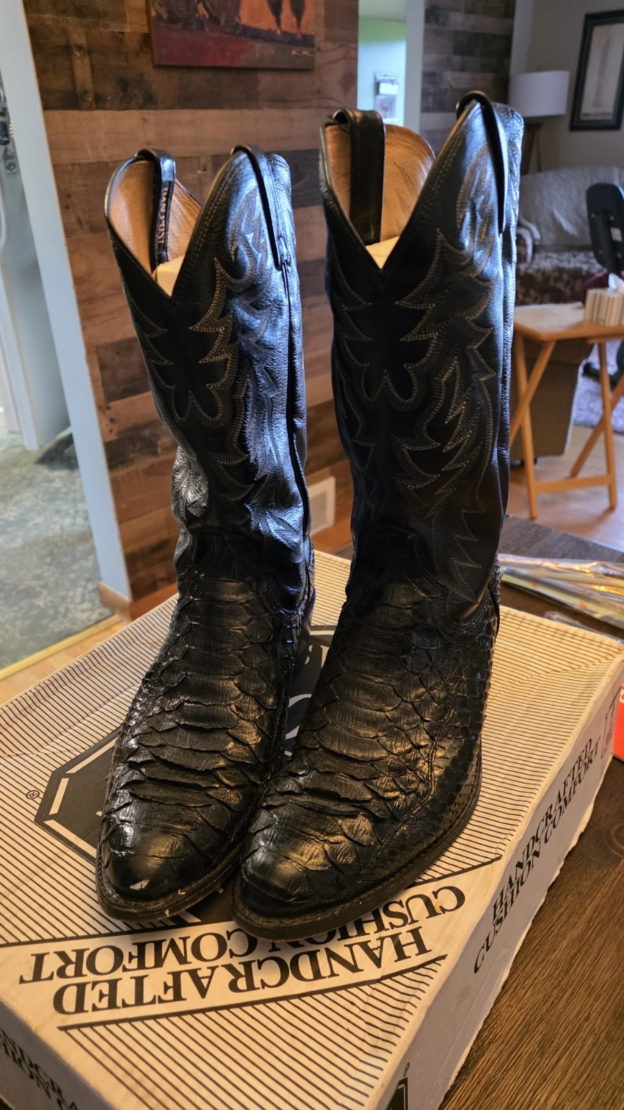 Dan Post El Paso Black Western Cowboy Boots Snakeskin Leather