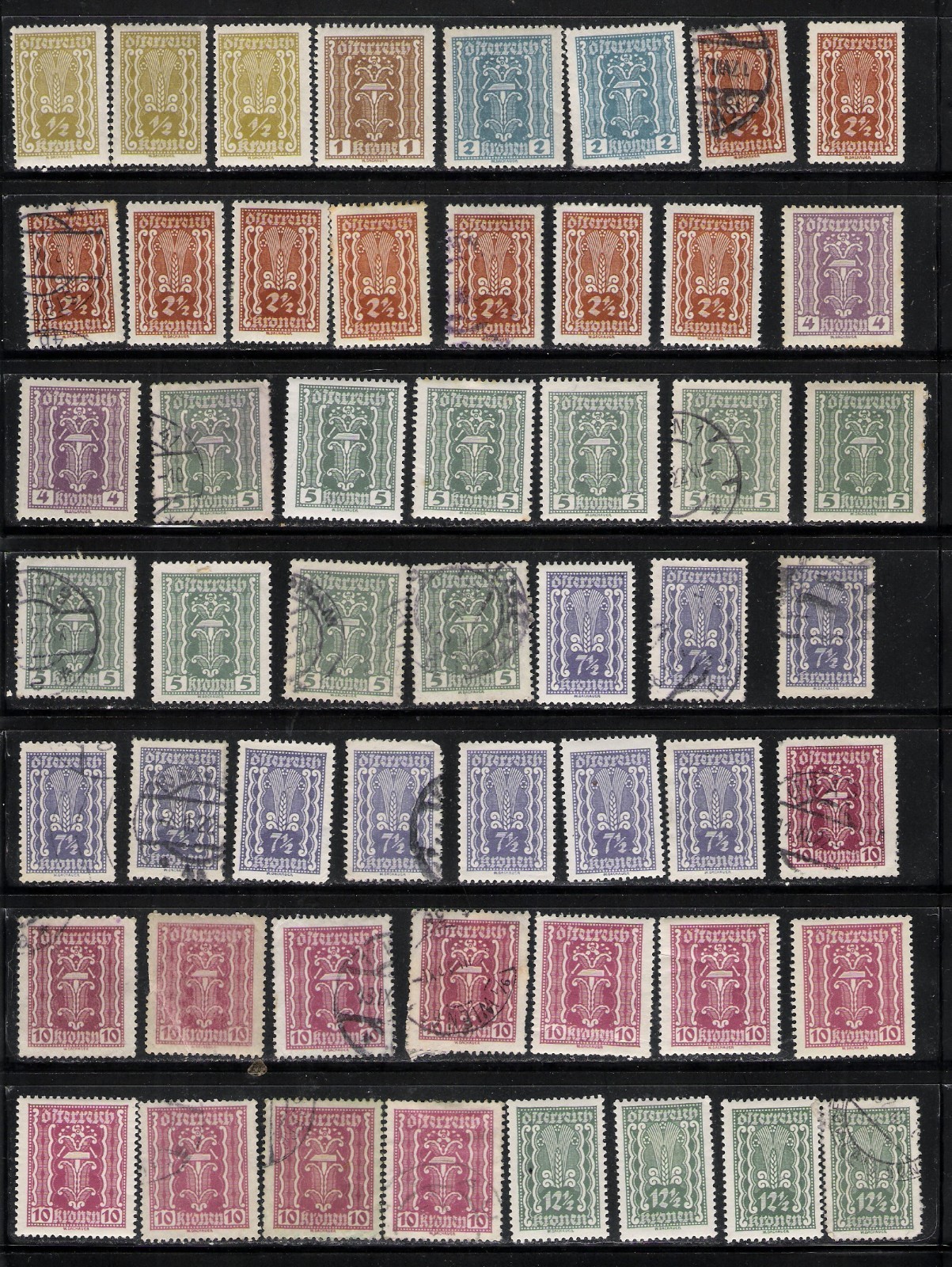 Austria 1922-27 Scott's #250- #321, 750+ Stamps, 13 Pages, Cat$250+ Post Marks