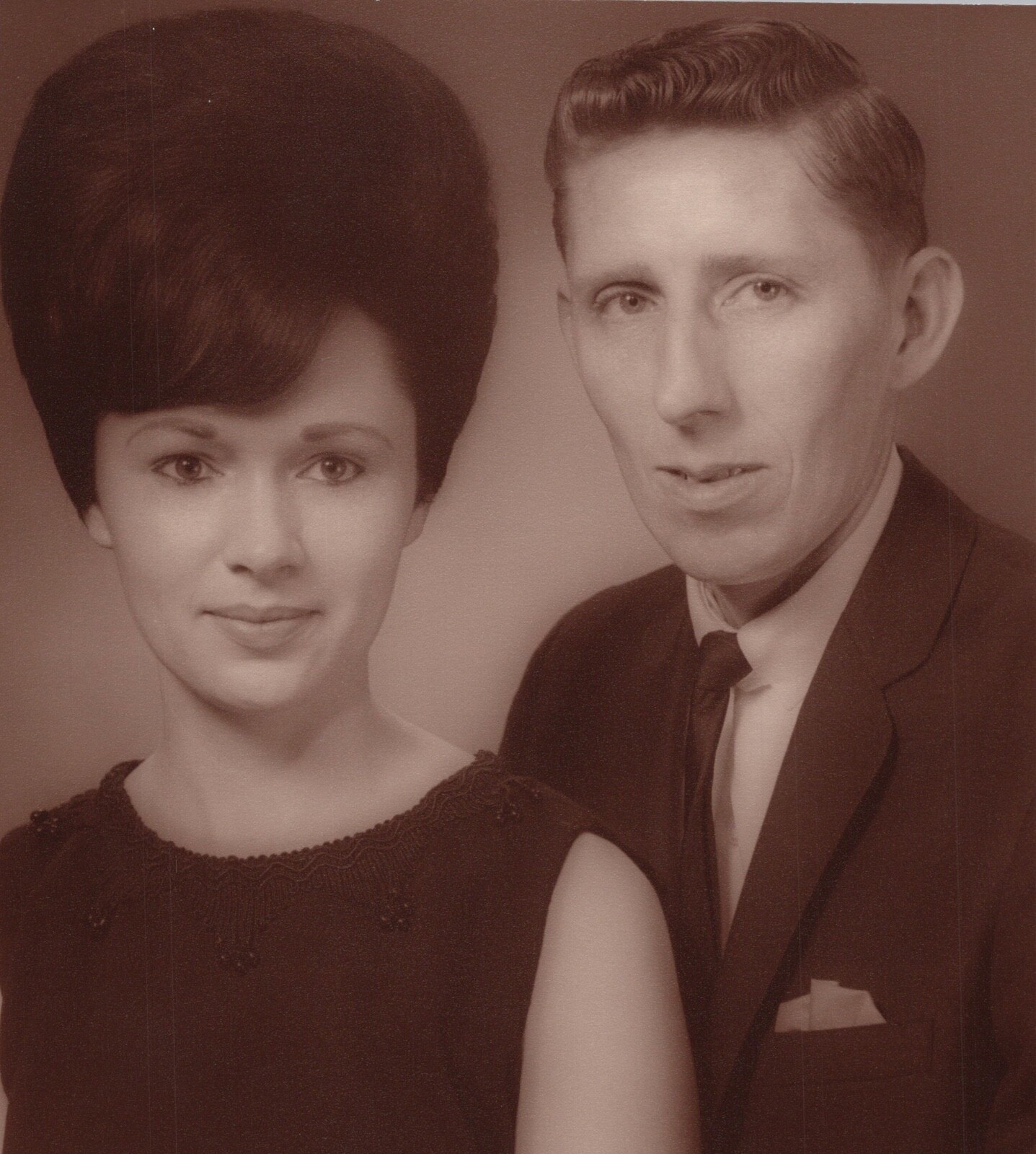 Formal Couple Portrait Woman in Dress and Man in Suit 1960s Elegance