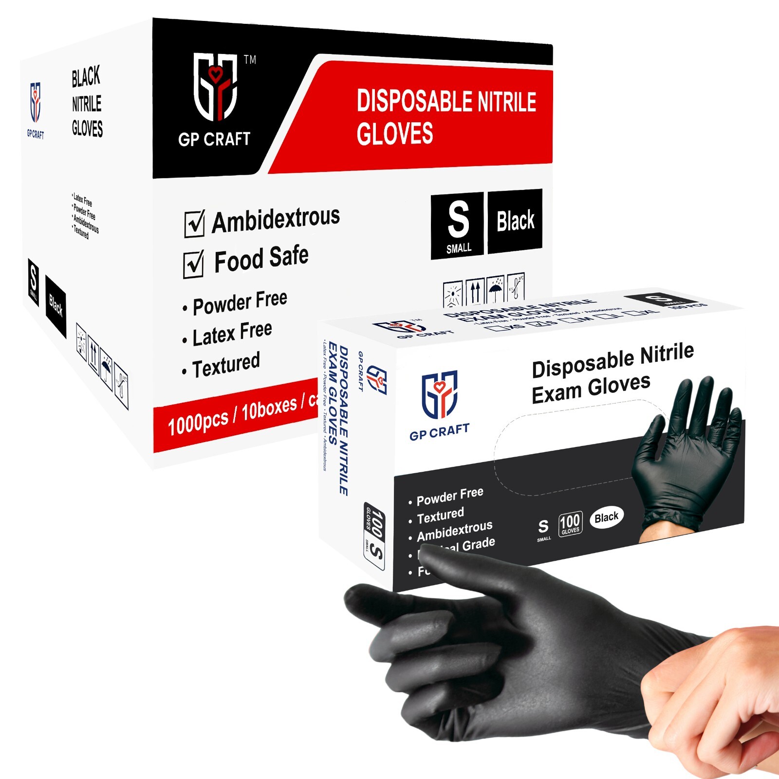 GP Craft Black Nitrile Gloves 5Mil Latex-Free Disposable Food Safe (1000, Case) GP Craft Black Nitrile Gloves 5Mil Latex-Free Disposable Food Safe (1000, Case)
