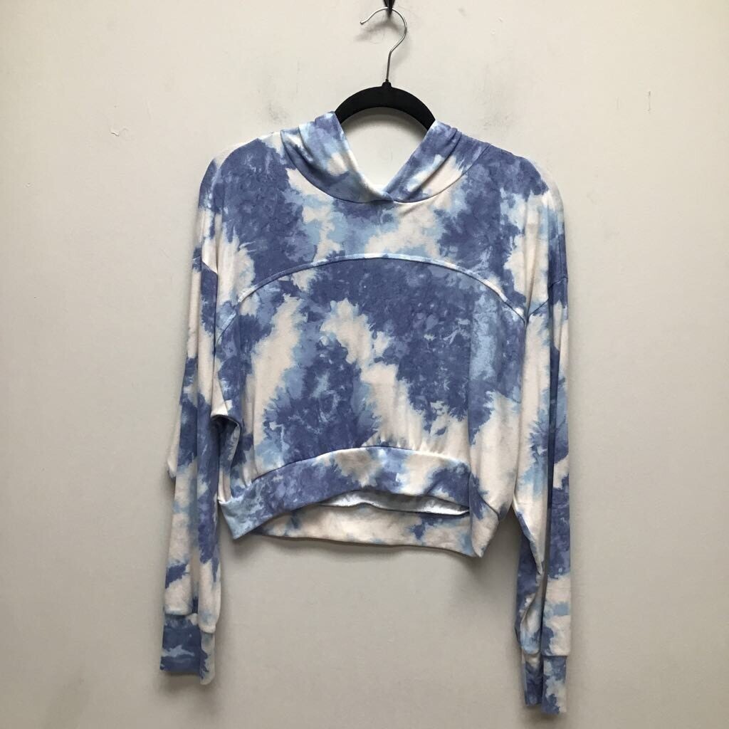 Socialite Womens Hoodie Sweatshirt Blue White Tie Dye Pullover Stretch L New