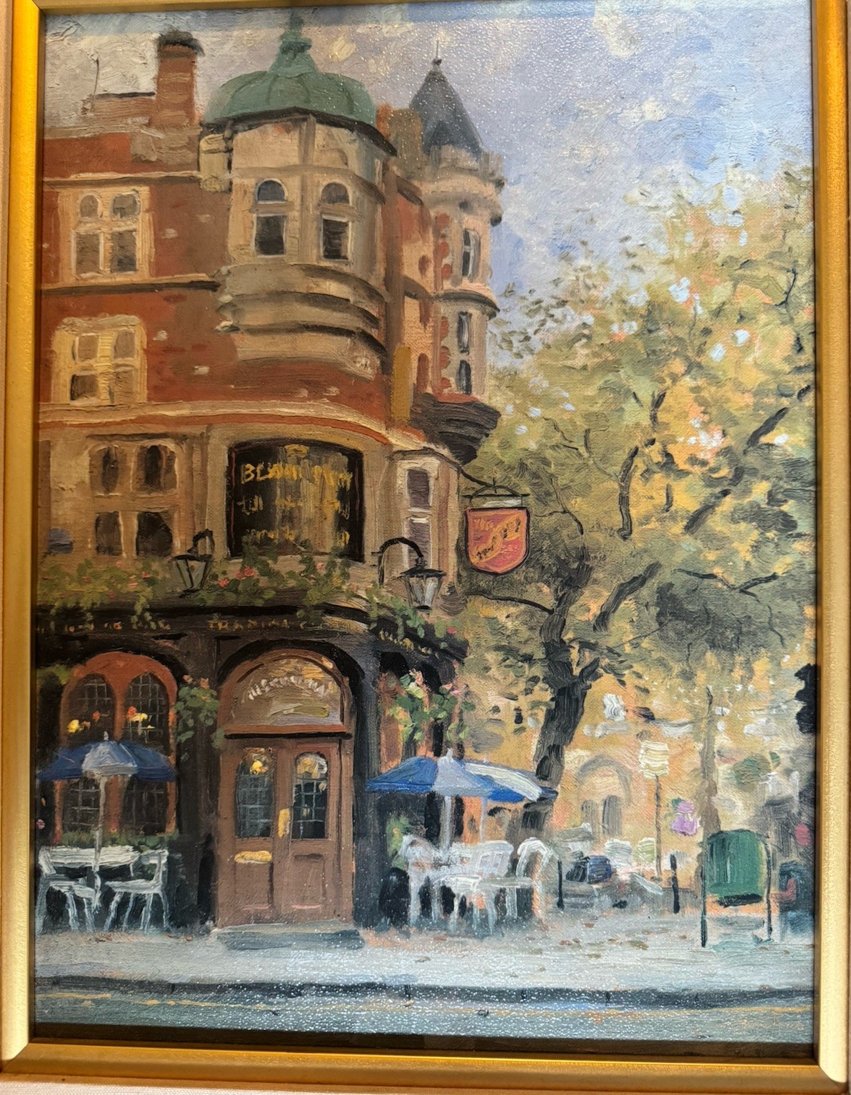 Thomas Kinkade Bloomsbury Cafe 1995 LE Canvas #84/1250 COA Framed Lightpost