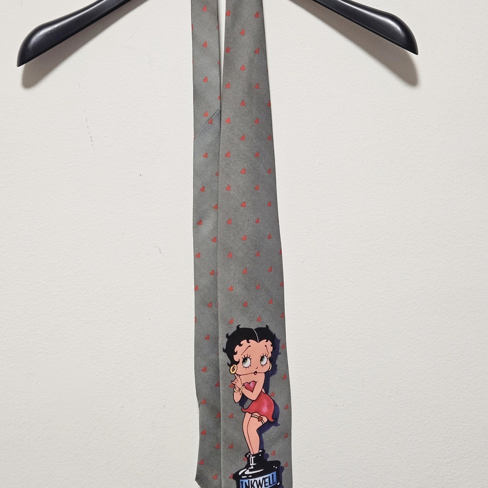 Vintage 1994 Ralph Marlin Betty Boop Inkwell Silk Novelty Tie Grey Hearts