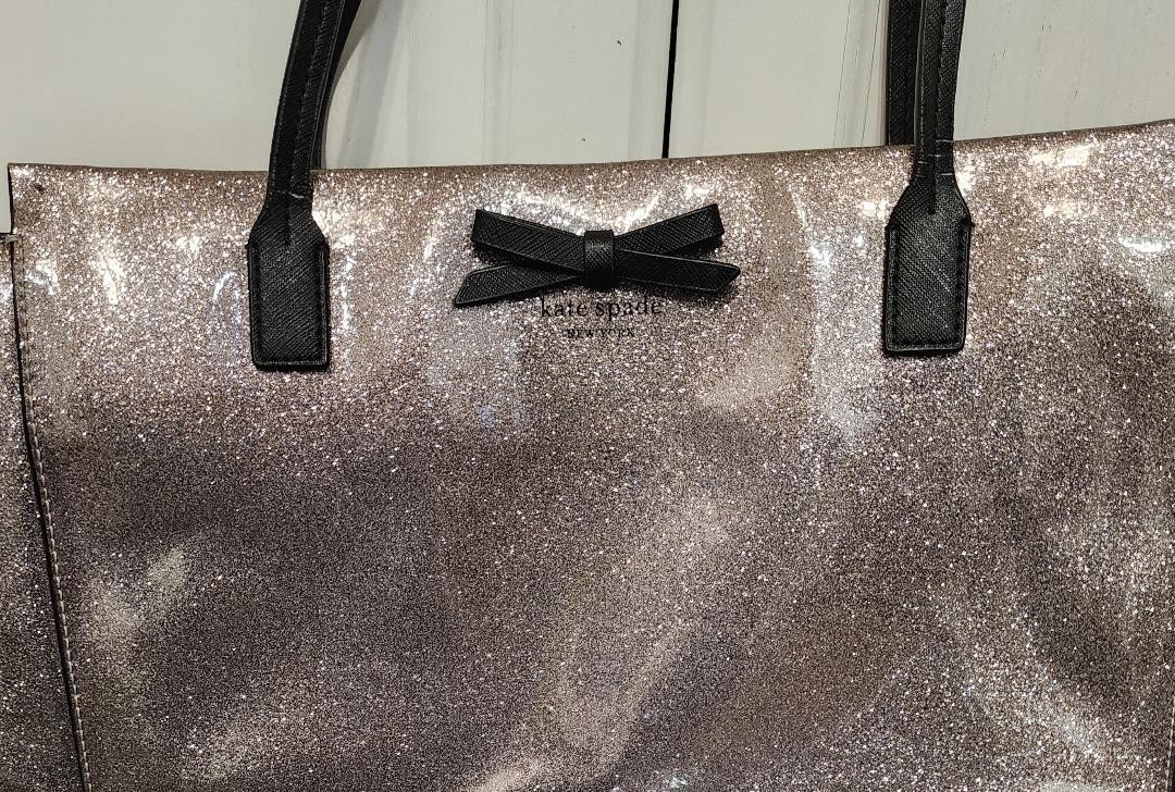 Kate Spade New York Mavis Street Jeralyn Rose Gold Glitter Tote Bag Purse