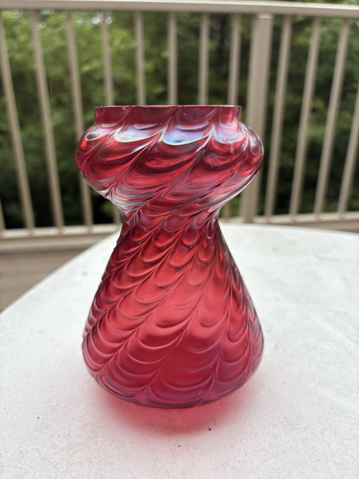 Fine Antique Bohemian Czech Kralik Red Iridescent Art Nouveau Glass Vase