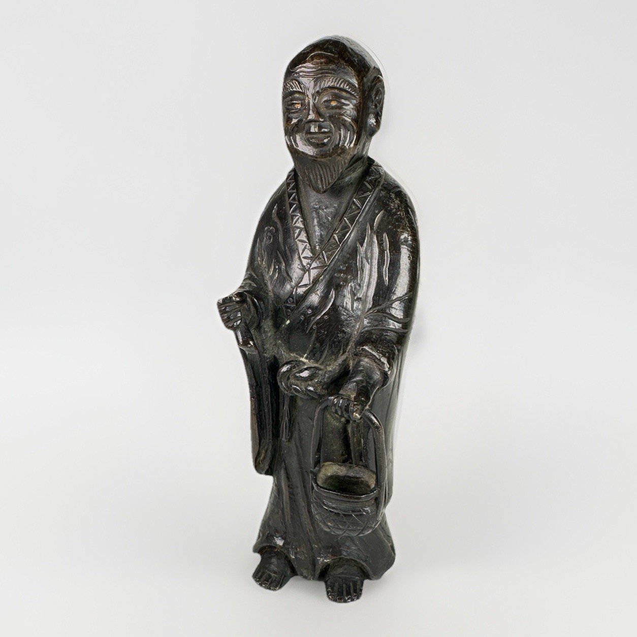 Antique Chinese Qing Dynasty 18-19th Century Bronze Arhat Statue Gold Eyes Antique Chinese Qing Dynasty 18-19th Century Bronze Arhat Statue Gold Eyes