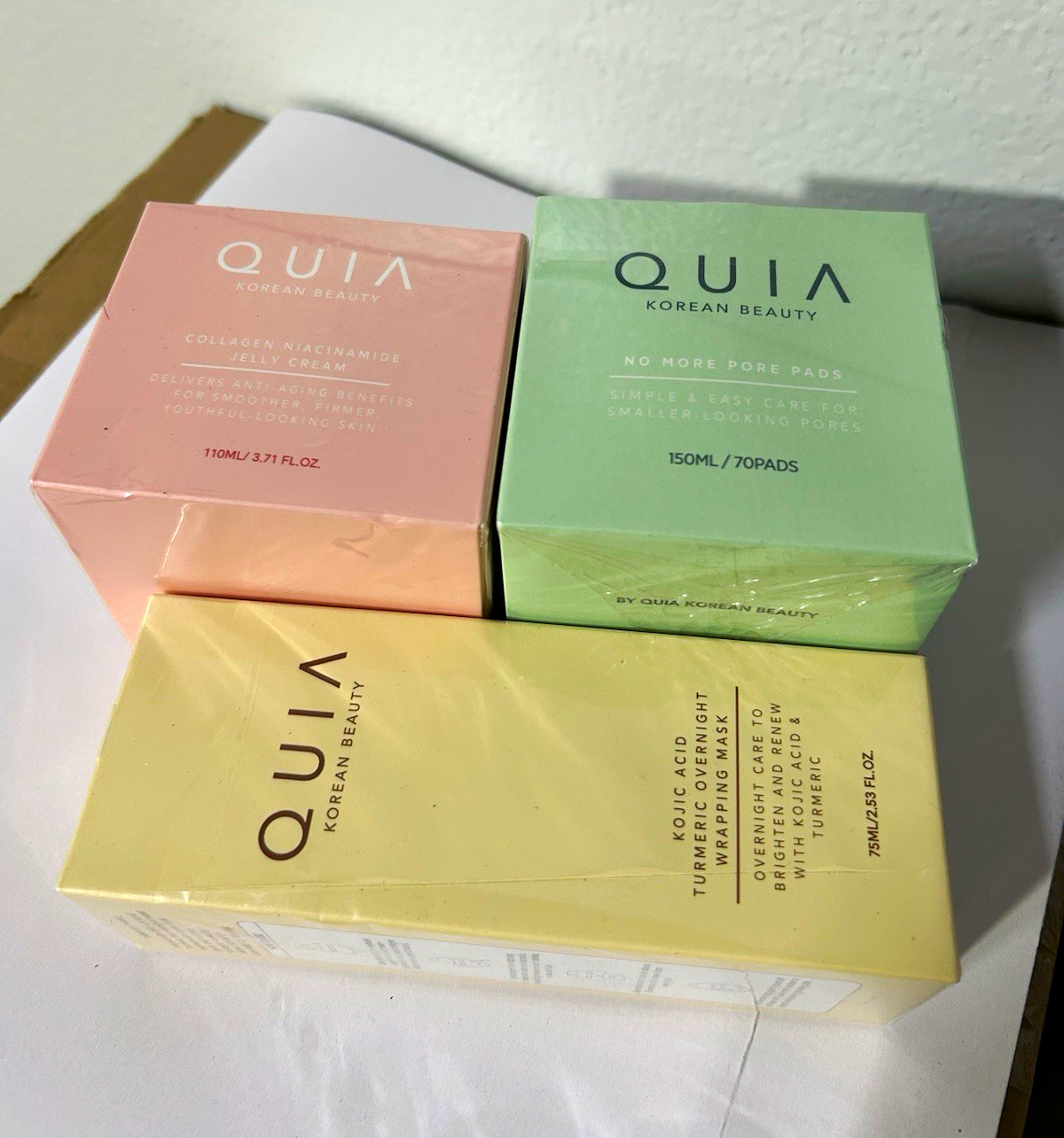 QUIA Korean Beauty 3-Piece Skincare Set - Jelly Cream, Pore Pads & Turmeric Mask