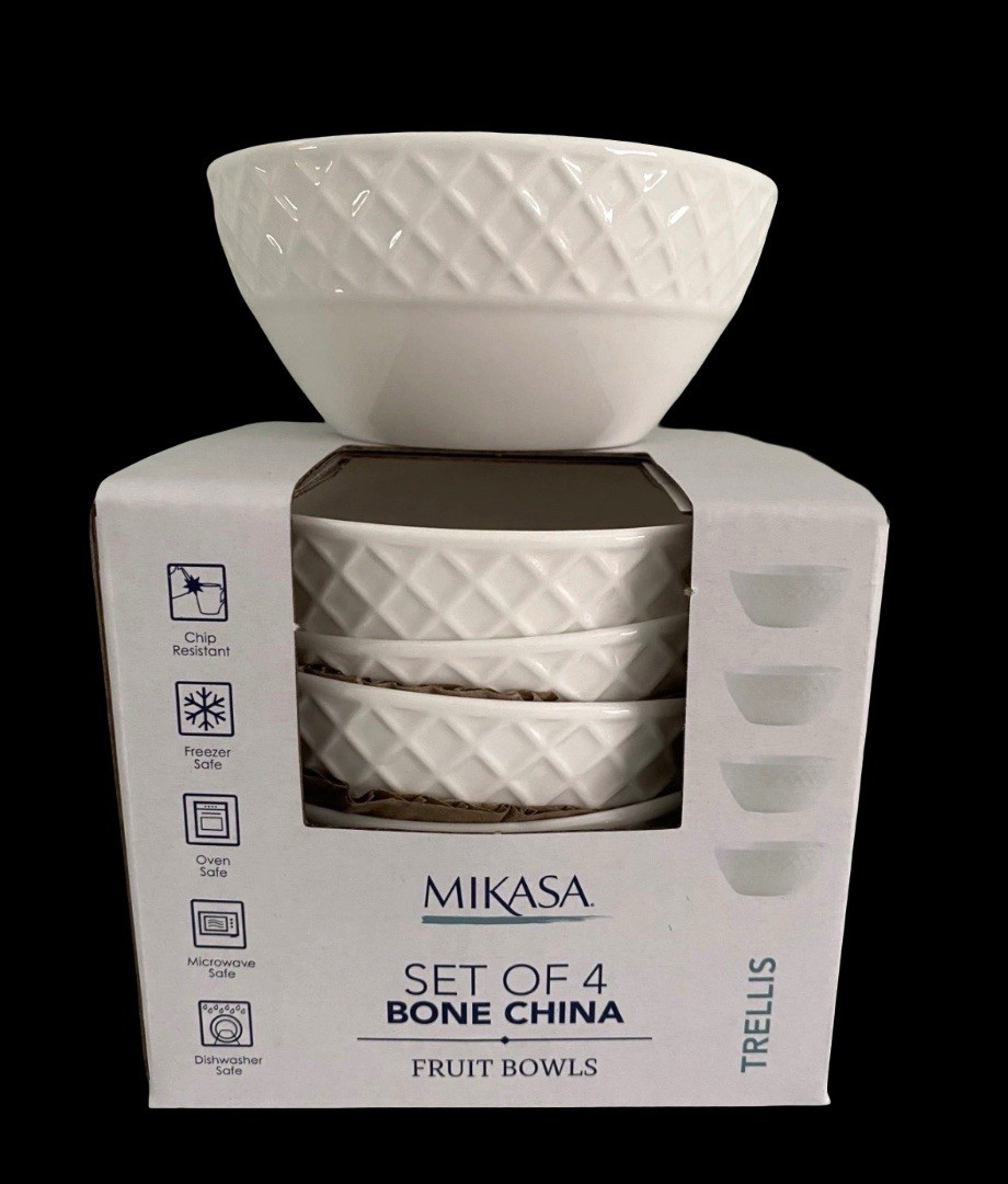 NIB Mikasa Trellis Set 4 Fruit Sauce Dessert Small Bowls 4,25\