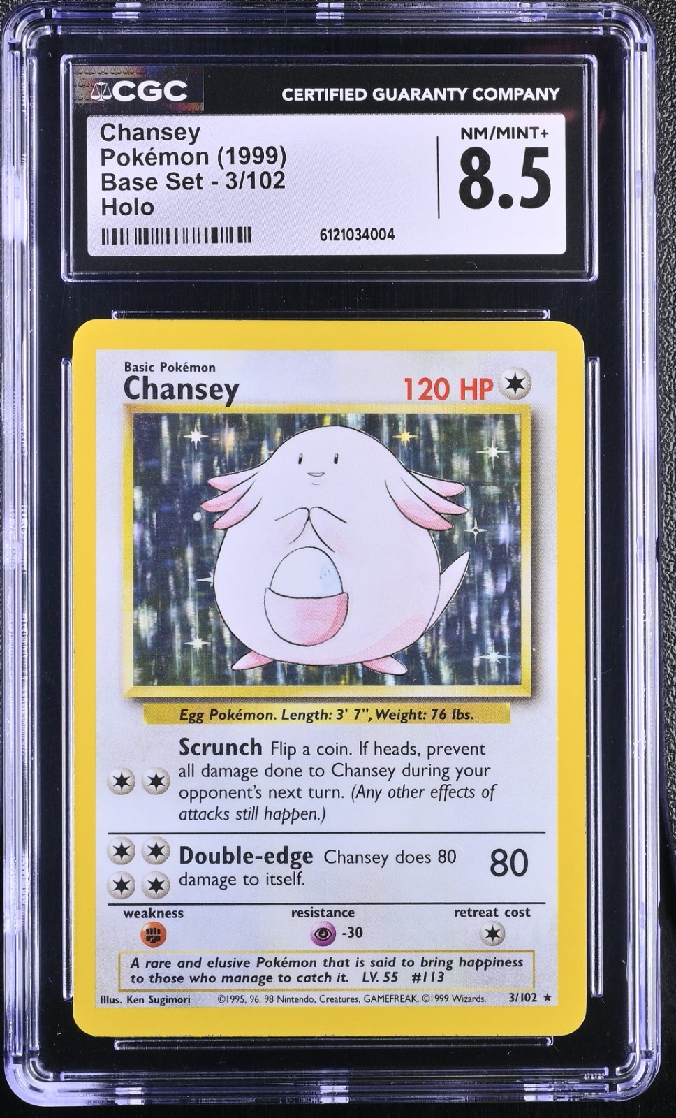 Chansey 3/102 Holo Base Set CGC 8.5 NM/Mint+ Pokemon TCG 1999