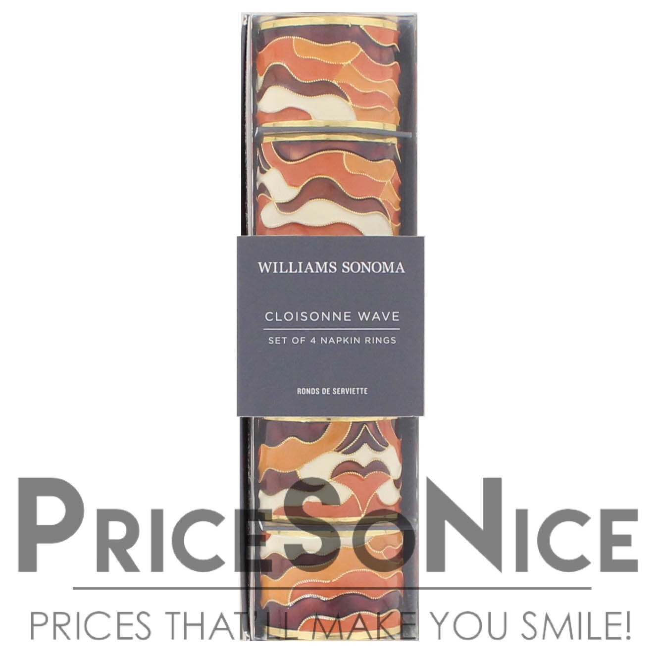 Williams Sonoma Cloisonné Wave Napkin Rings, Warm, Set of 4 MSRP $100 Williams Sonoma Cloisonné Wave Napkin Rings, Warm, Set of 4 MSRP $100