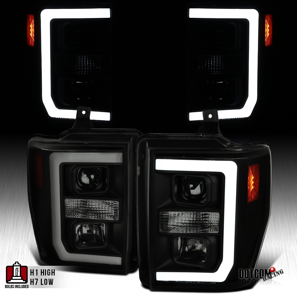 Fit 2008-2010 Ford F250 F350 F450 Smoke LED Tube Projector Headlights Lamps Pair