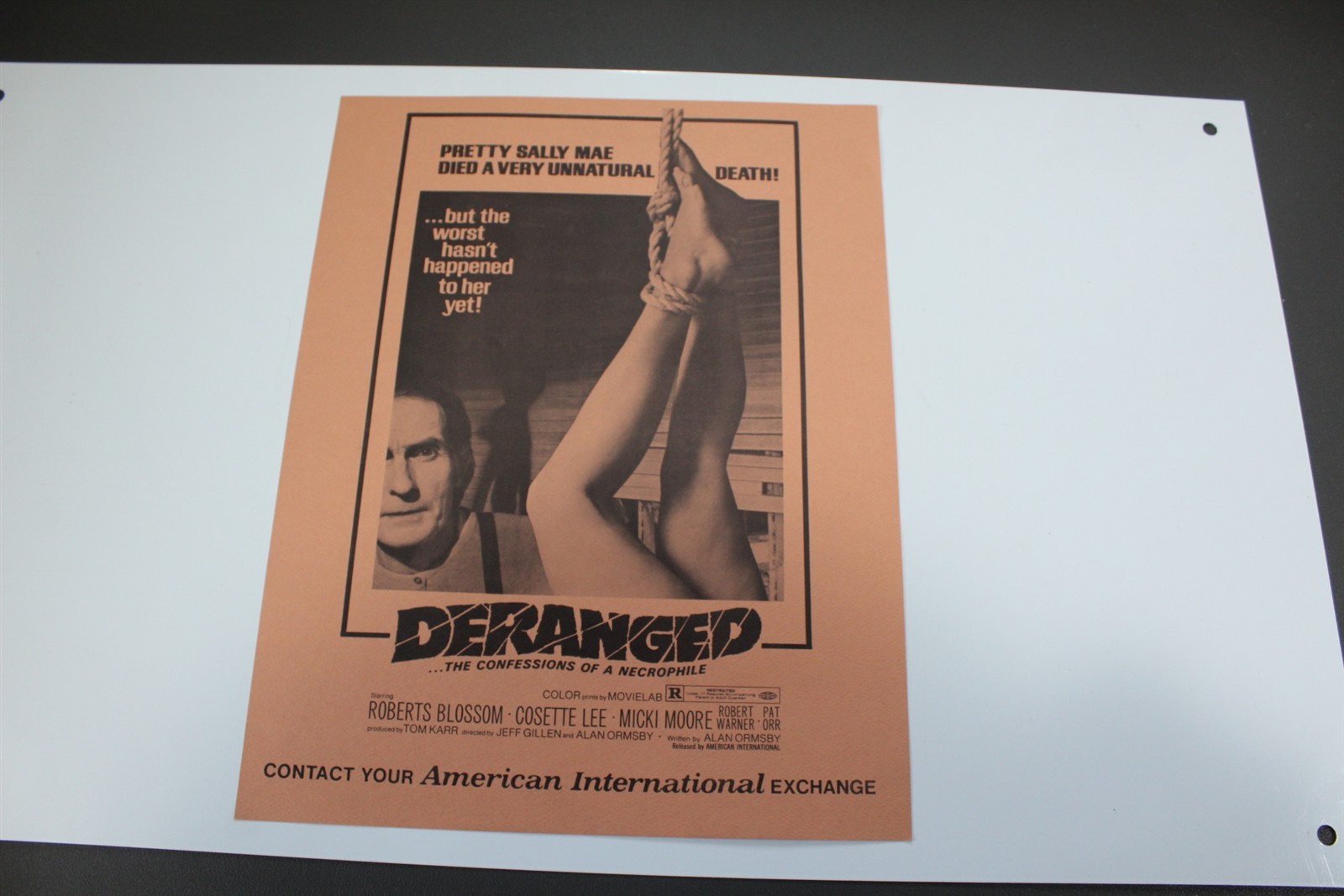 Vintage Black & White Deranged Movie Promo Sheet Horror Collectible Vintage Black & White Deranged Movie Promo Sheet Horror Collectible
