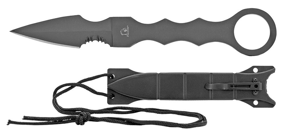 FALCON Fixed Blade TACTICAL DAGGER Throwing Boot Neck Knife & ABS Sheath GRAY