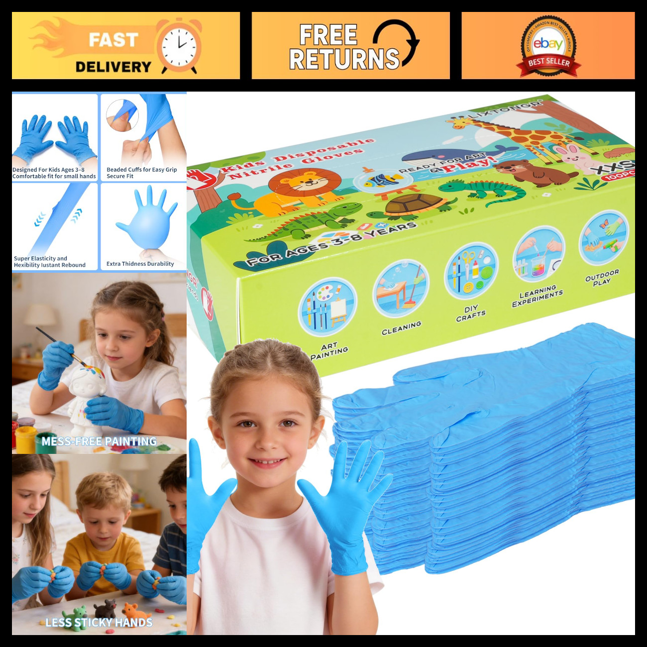 XXS Kids Disposable Nitrile Gloves - 4 Mil, 100 Count, Latex-Free, Safe & Durabl