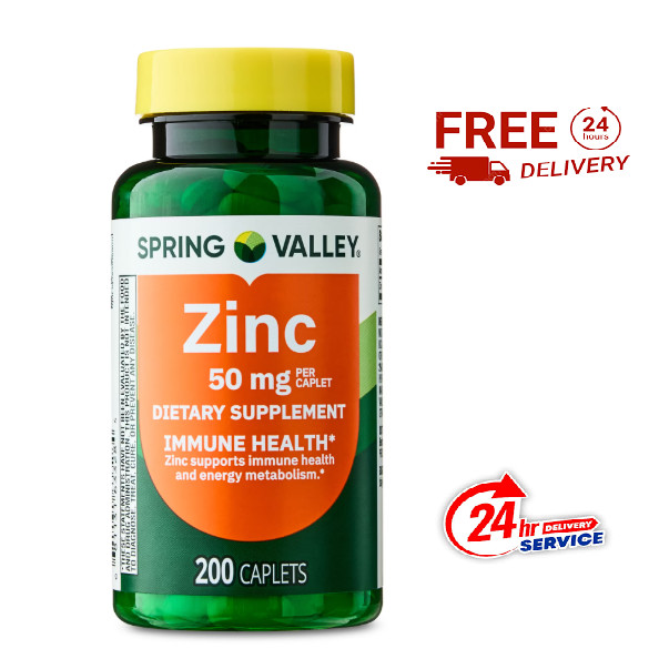 Spring Valley Zinc 50mg Caplets- 200 Count new 