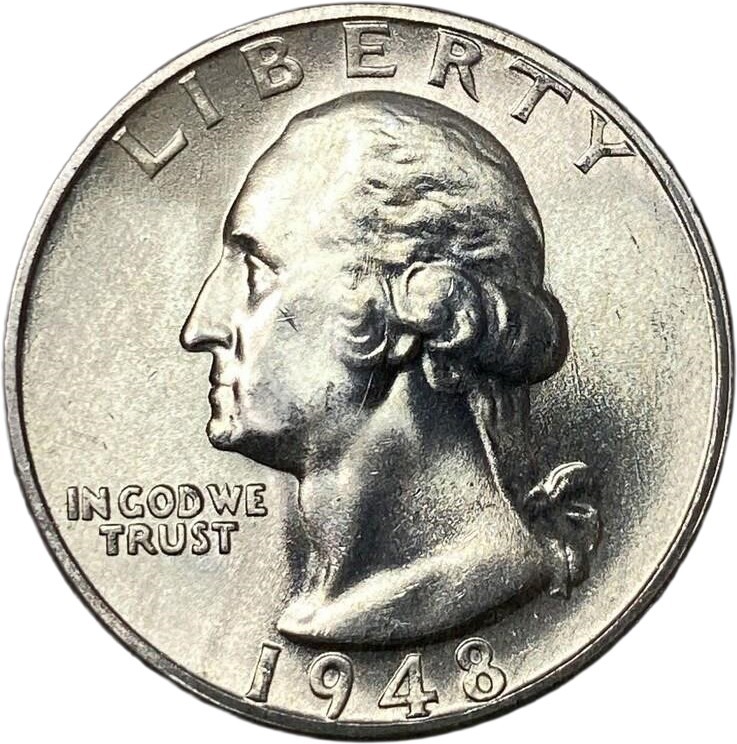 1948-S 25c Washington Quarter Brilliant Uncirculated San Francisco Silver Coin