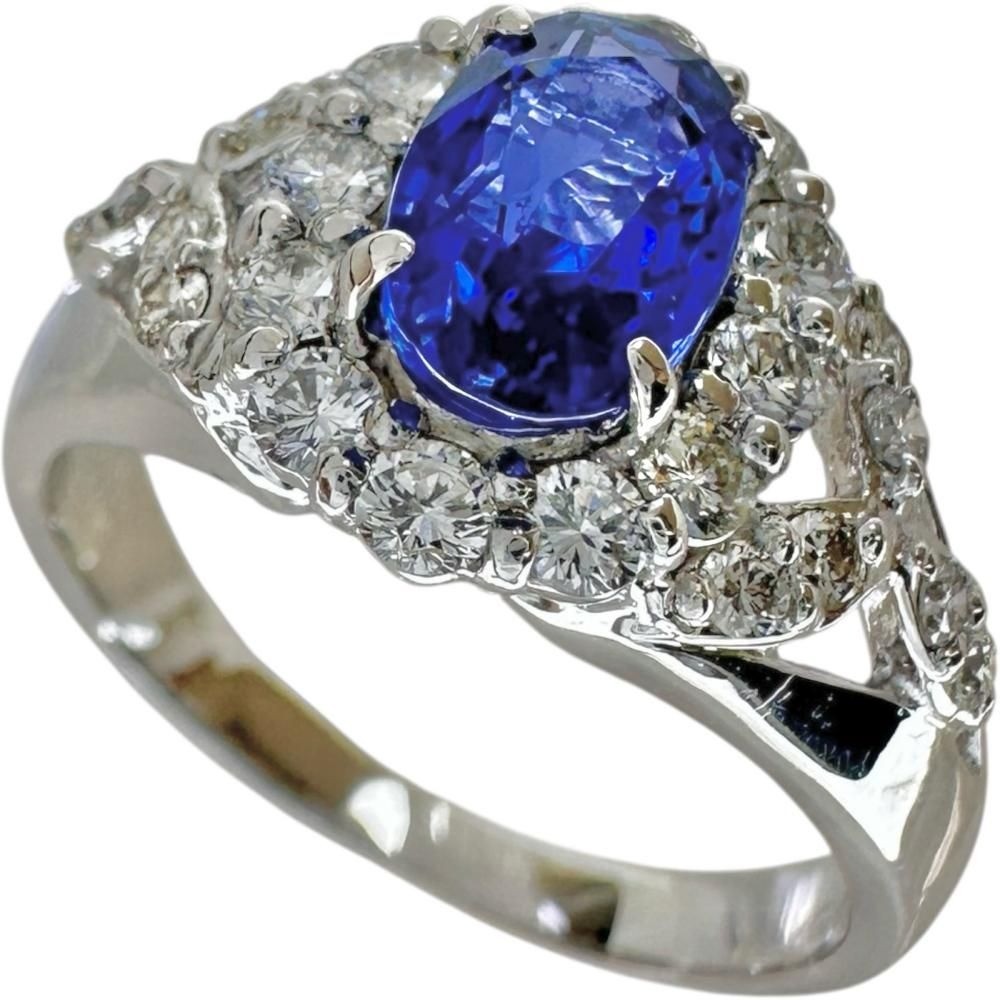 Unheated Sri Lanka Sapphire 1.13ct Diamond 0.52ct Ring Pt900 Platinum CERT