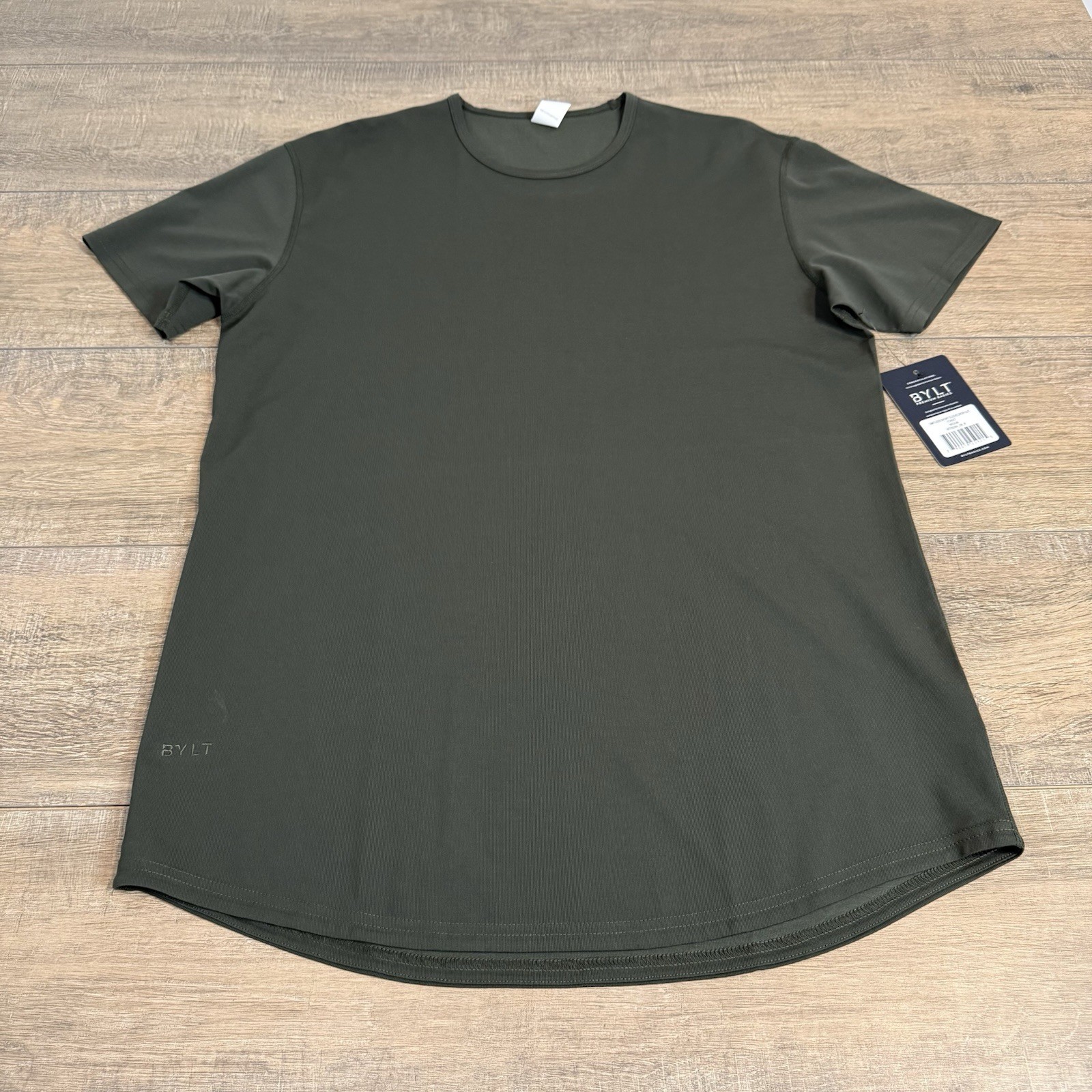 New BYLT Premium Basics Mens Drop-Cut T-Shirt Med Forest Green Nylon Blend B21