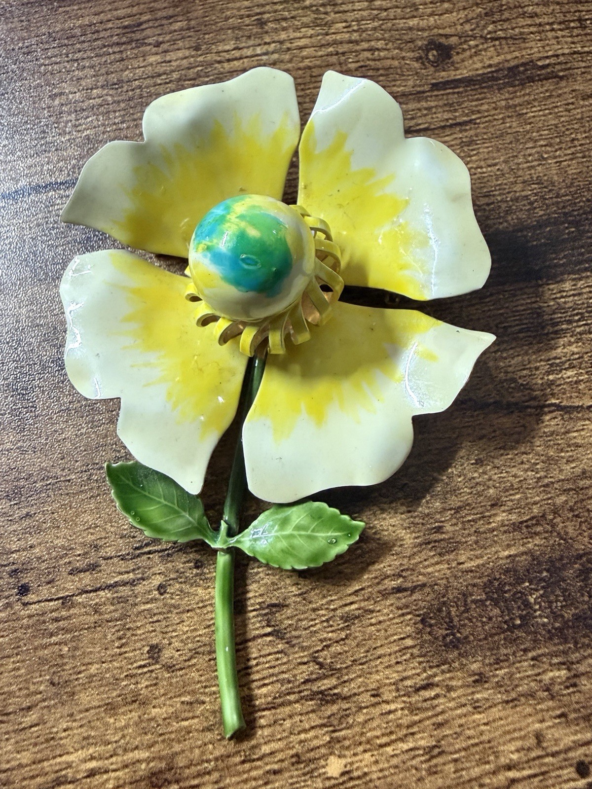 Vintage 1960s Original By Robert Yellow Flower Brooch Pin Large 3.5 In Enamel