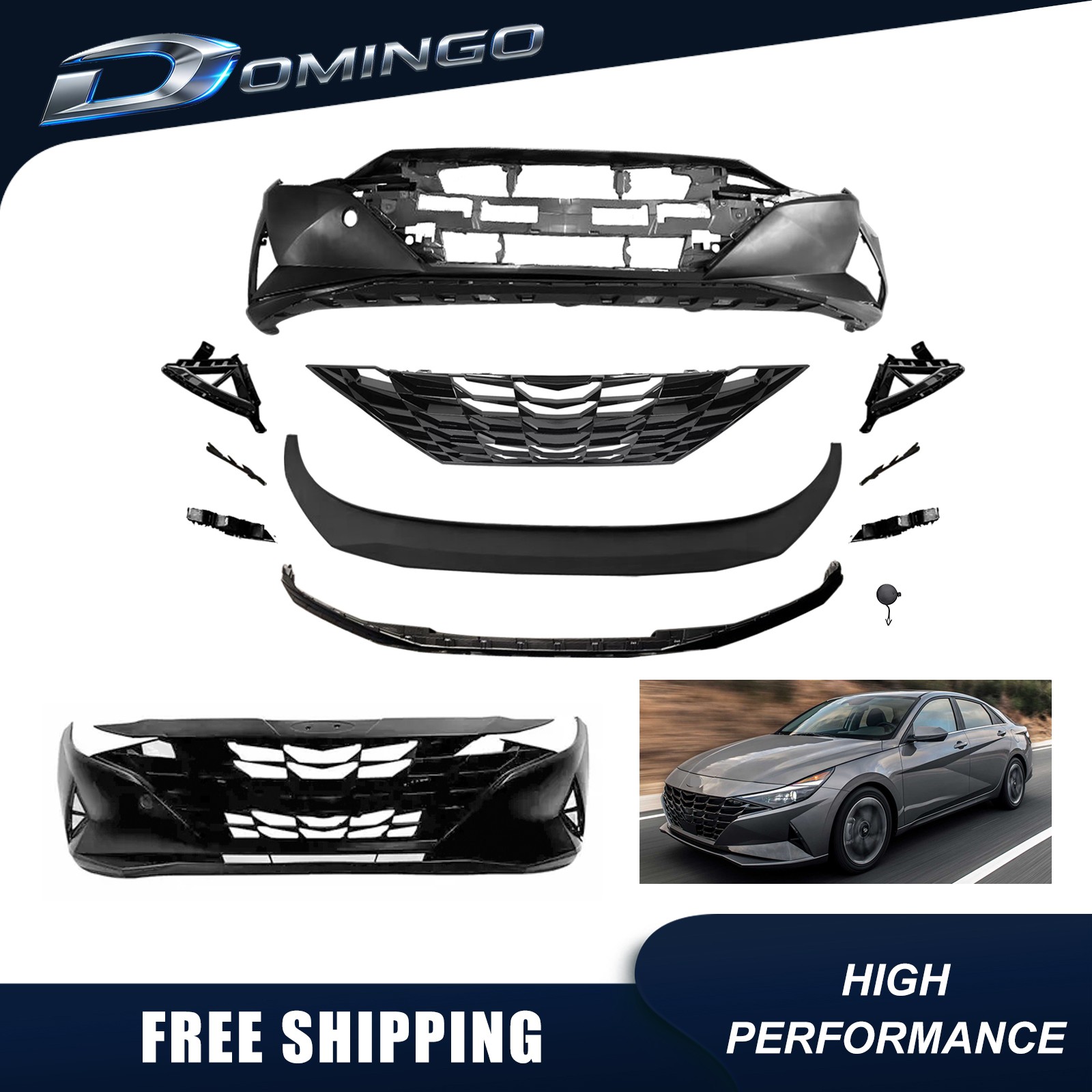 For 2021-2023 Hyundai Elantra Front Bumper Cover Kit with Tow Hook Hole For 2021-2023 Hyundai Elantra Front Bumper Cover Kit with Tow Hook Hole