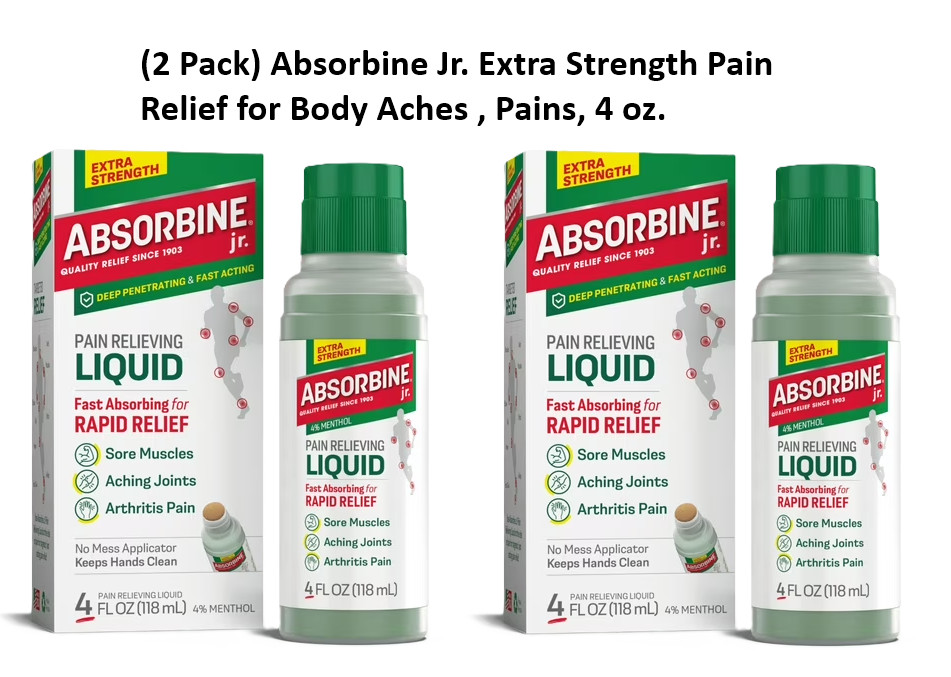 (2 Pack) Absorbine Jr. Extra Strength Pain Relief for Body Aches , Pains, 4 oz.