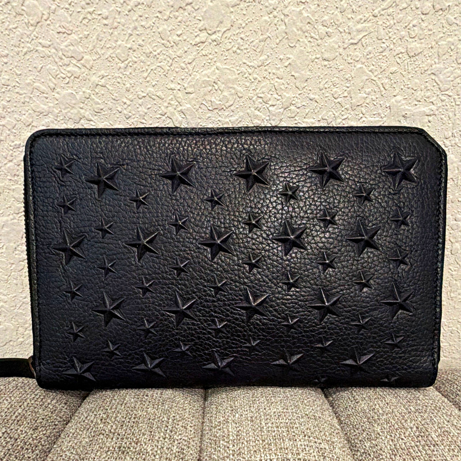 Jimmy Choo Black Stars Zip-Around Wallet/ Organizer Credit Card Slots w/ Zipper