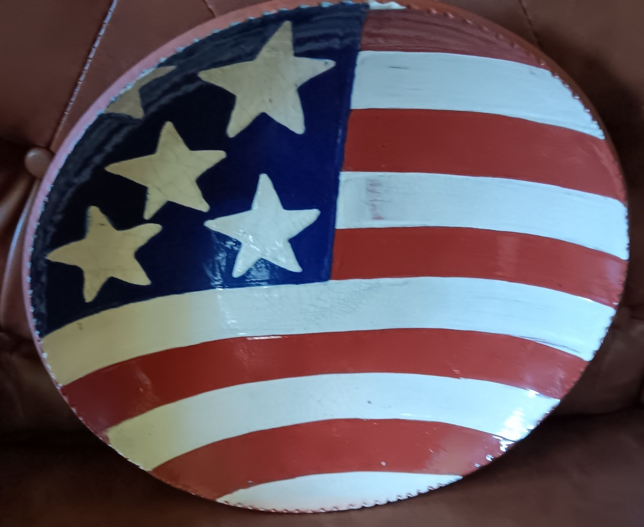 Vintage 2001 BABS Turtlecreek Pottery Redware USA American Flag Plate Charger