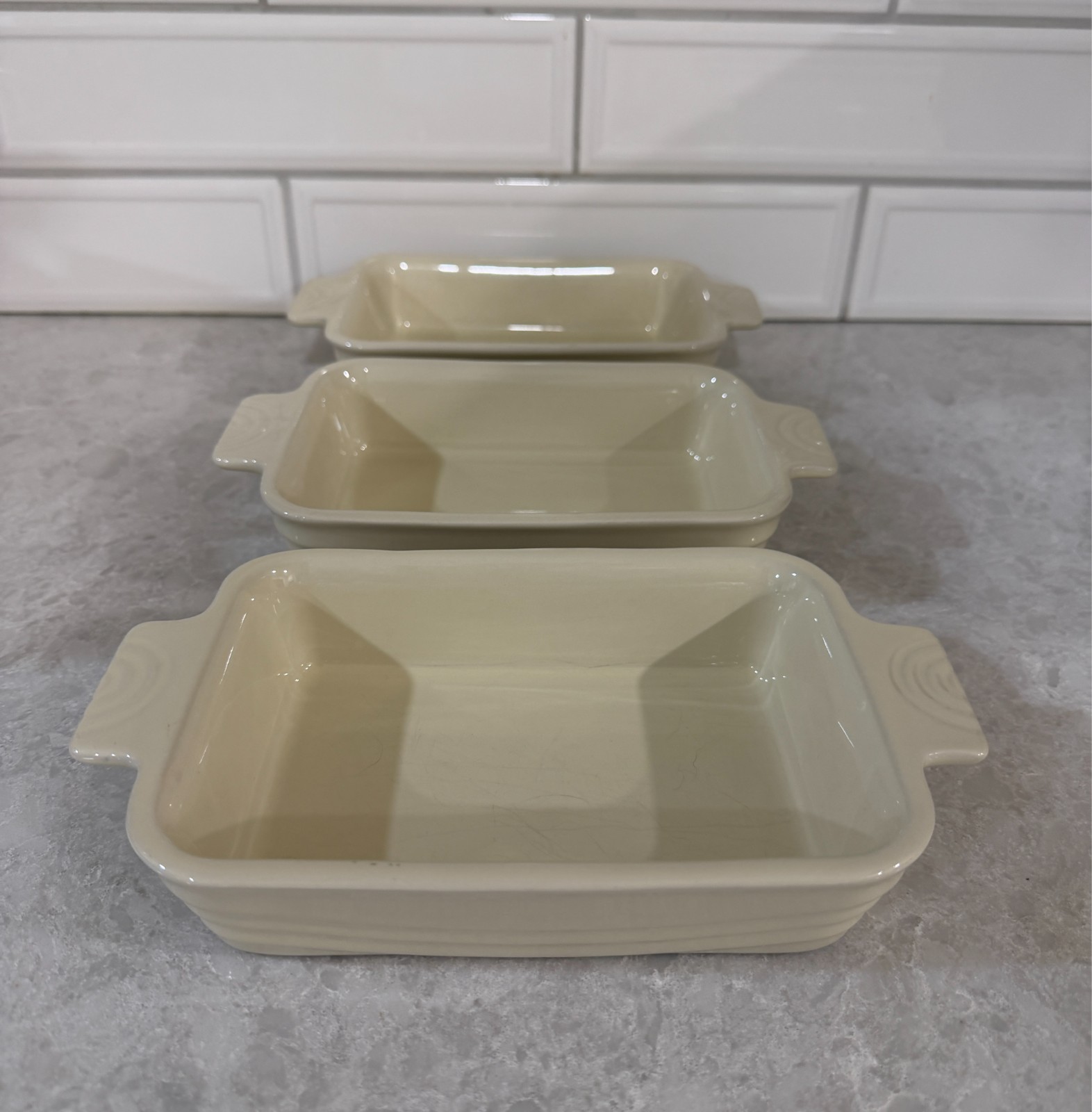 (3) Le Gourmet Chef White Ceramic Baking Dish 9 x 5 Stoneware Casserole (3) Le Gourmet Chef White Ceramic Baking Dish 9 x 5 Stoneware Casserole