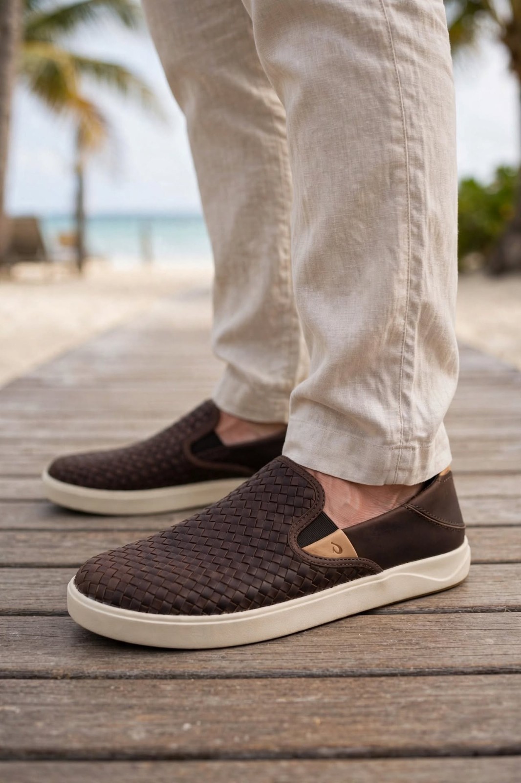 OluKai Lae‘ahi Lauhala Woven Leather Slip On Sneakers Shoes Size 12 $165 D Java