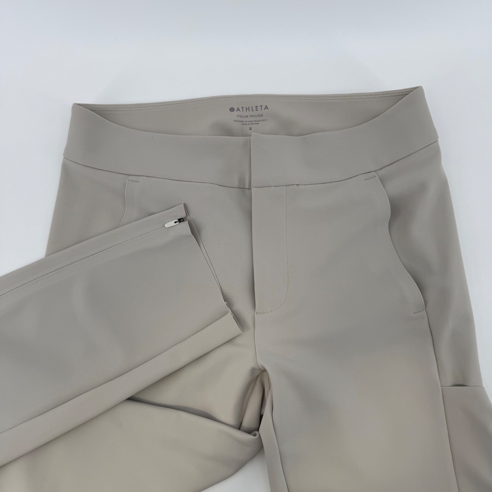 Athleta Stellar Trouser Womens 2 Beige Tan Ankle Zip Stretch Commuter Pants