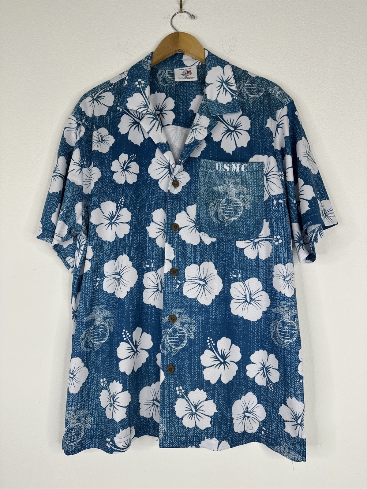USMC Hawaiian Shirt Mens Size M Made In USA Semper Fidelis Marine Corps Aloha USMC Hawaiian Shirt Mens Size M Made In USA Semper Fidelis Marine Corps Aloha