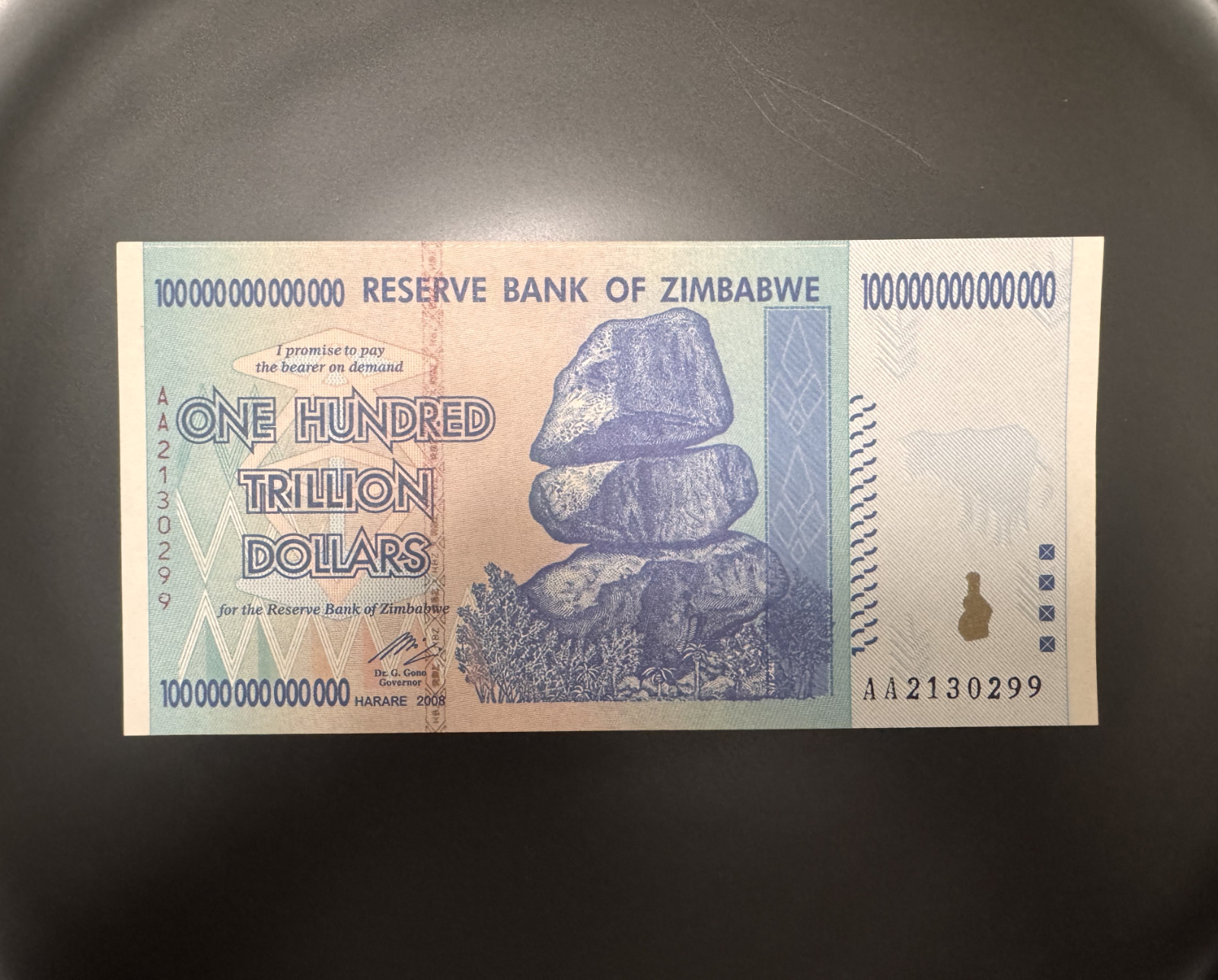 🇿🇼 ZIMBABWE 100 TRILLION DOLLAR AA/2008 •💎 GENUINE AUTHENTIC NOTE