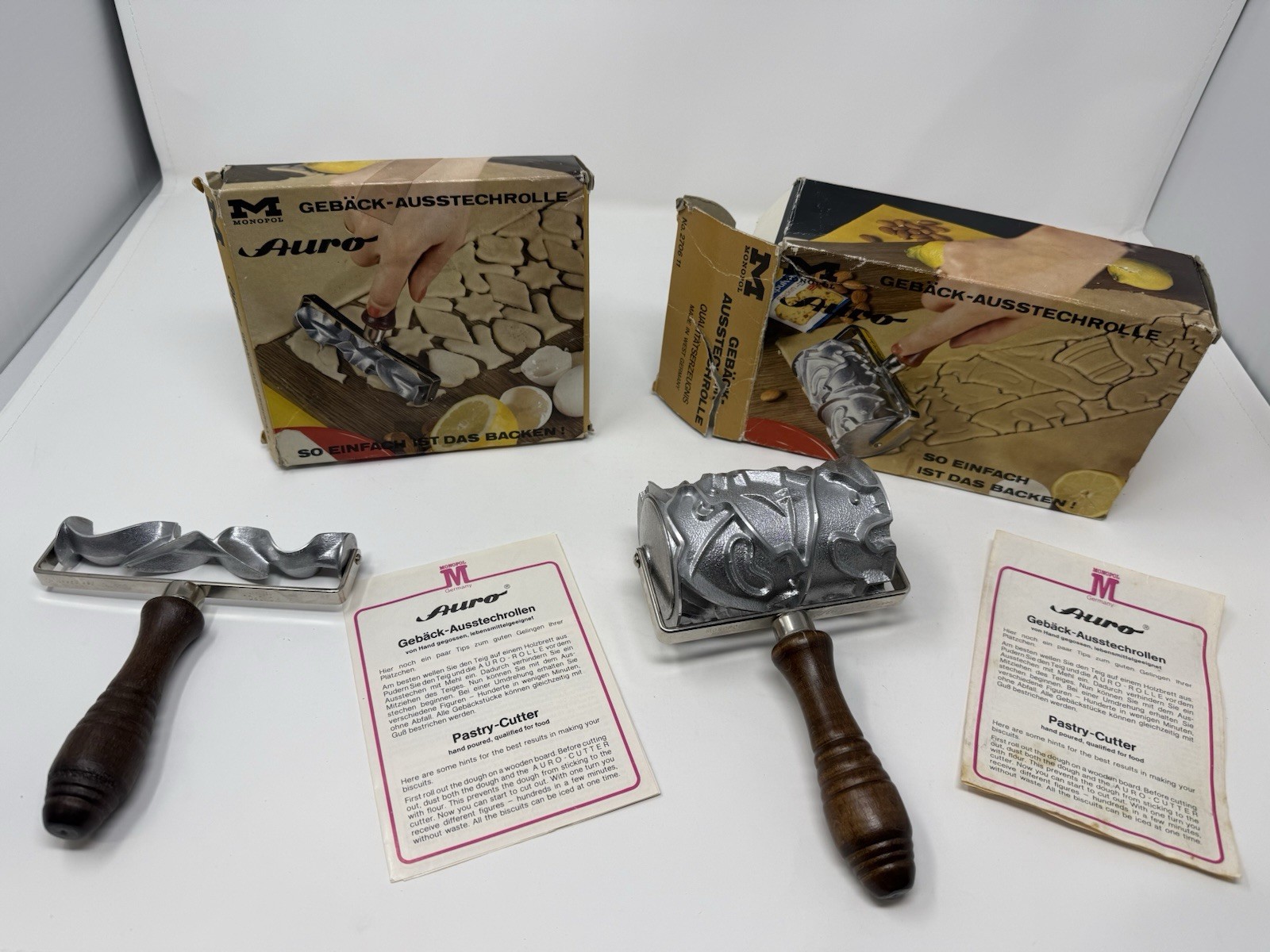 Vintage AURO Monopol GERMAN Cookie Cutter Rollers With Box And Manuals