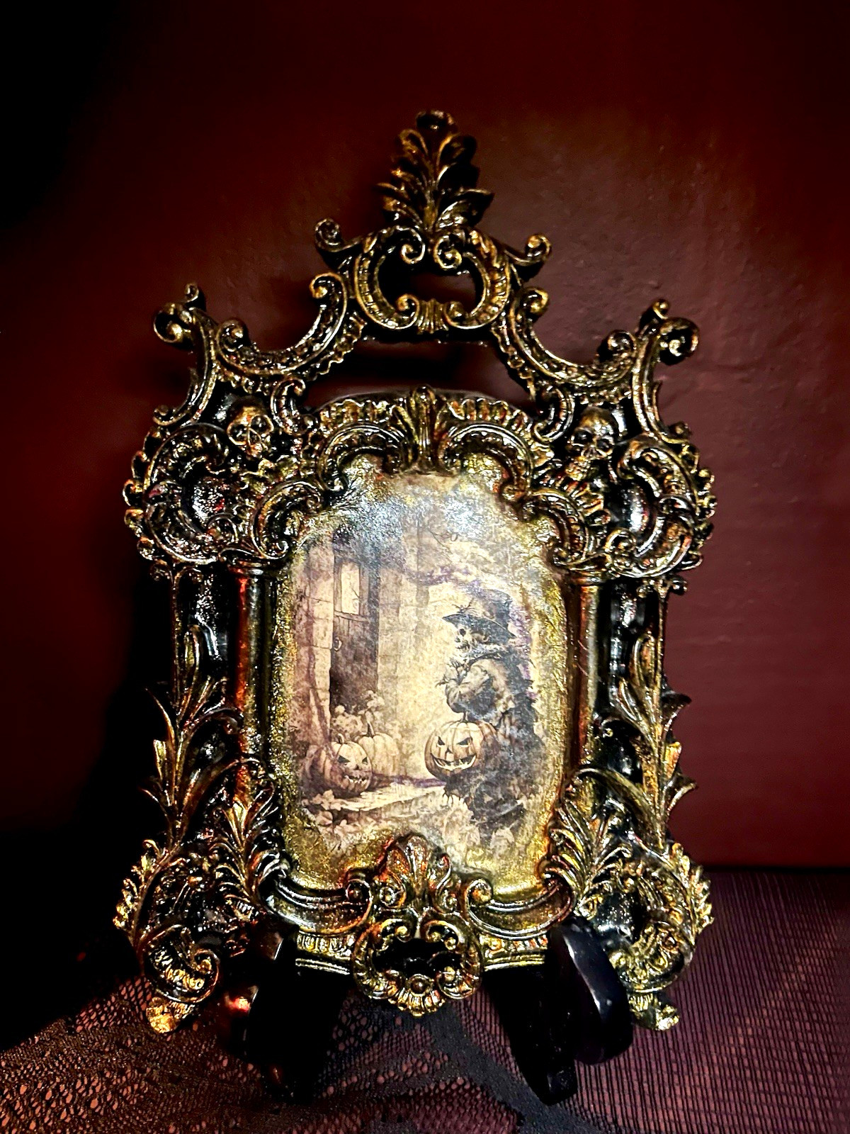 Handmade Victorian Black & Antique Gold Gothic  Tabletop Frame