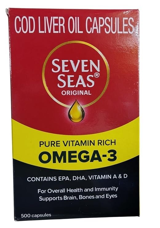 Seven Seas Cod Liver Oil Capsules | Omega 3 | Daily Wellness Supplement 500 Cap