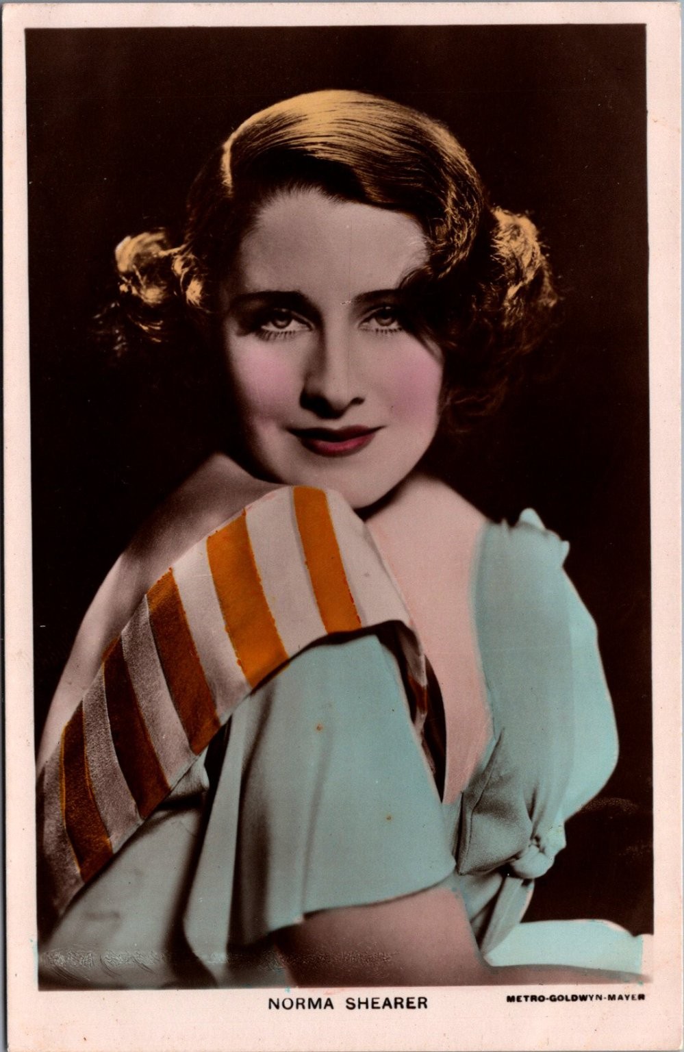 NORMA SHEARER Metro-Goldwyn-Mayer Handcoloured Real Photo Postcard c1930s