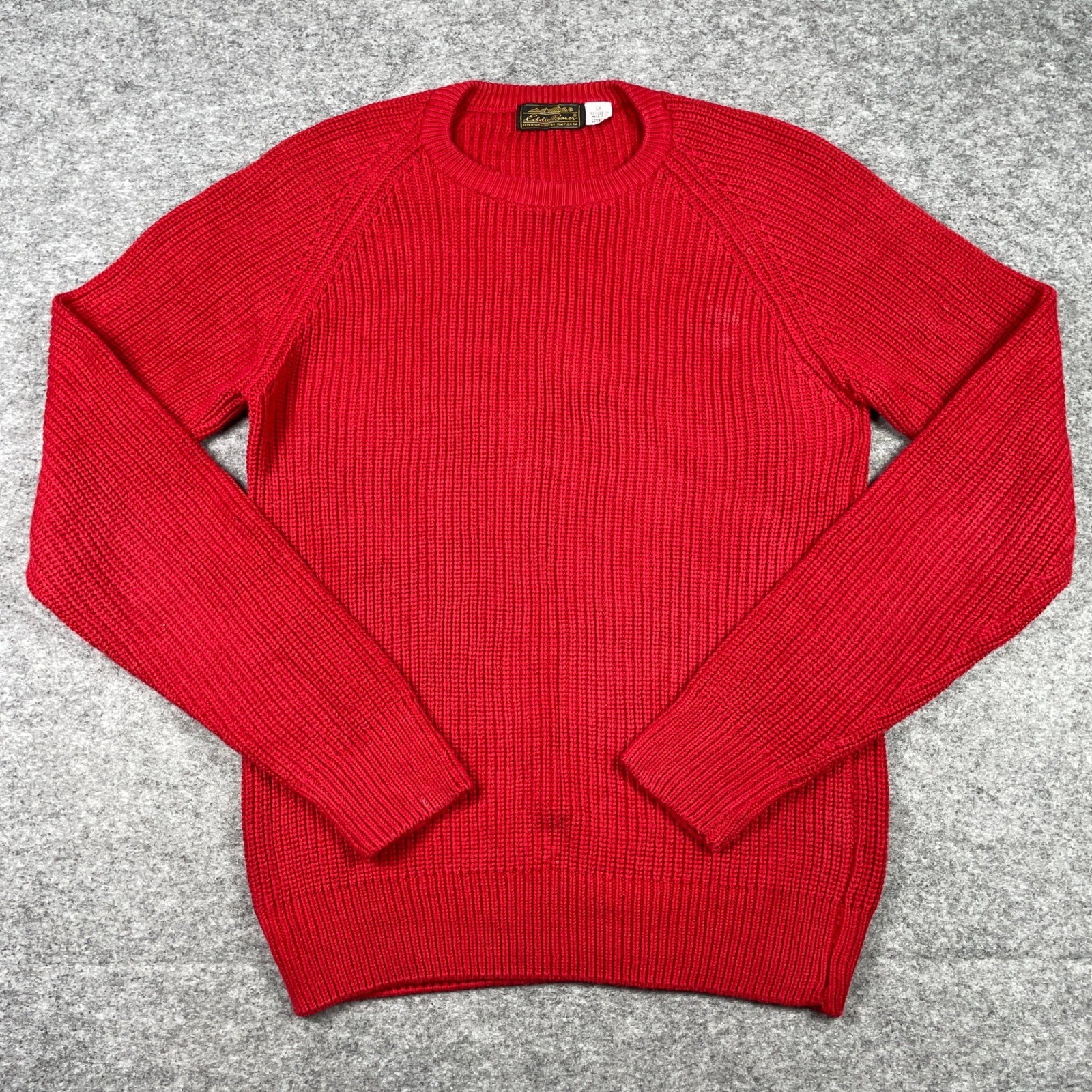 VTG Eddie Bauer Sweater Mens LT Red Shaker Knit Cotton Crew Neck Pullover 90s