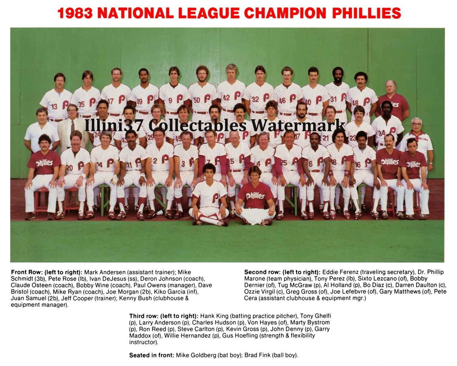 1983 PHILADELPHIA PHILLIES NATIONAL LEAGUE CHAMPS 8X10 TEAM PHOTO PICTURE