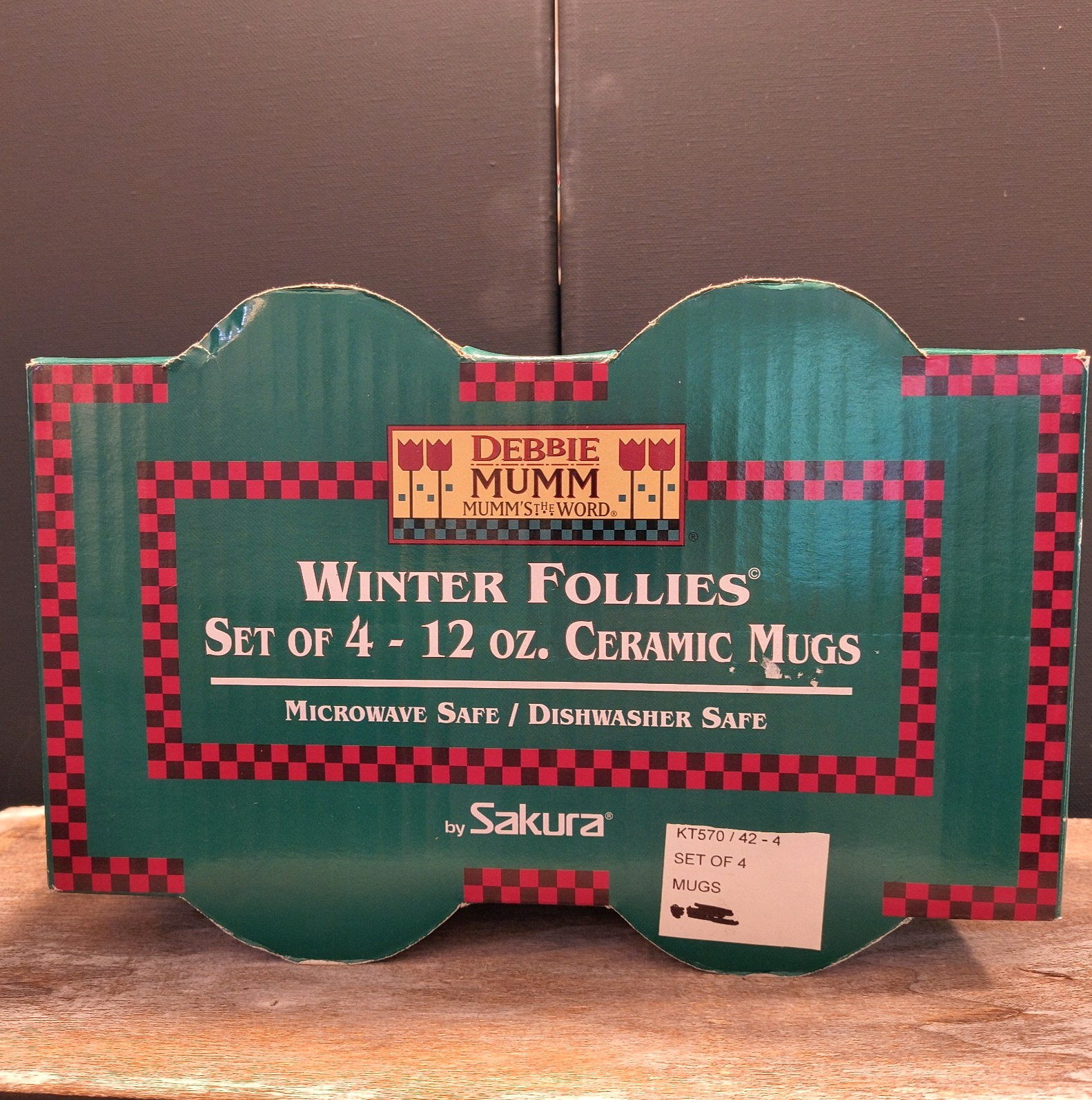 Vtg Sakura Debbie Mumm-Set of 4-Winter Follies Ceramic 12oz Coffee Mugs NIB