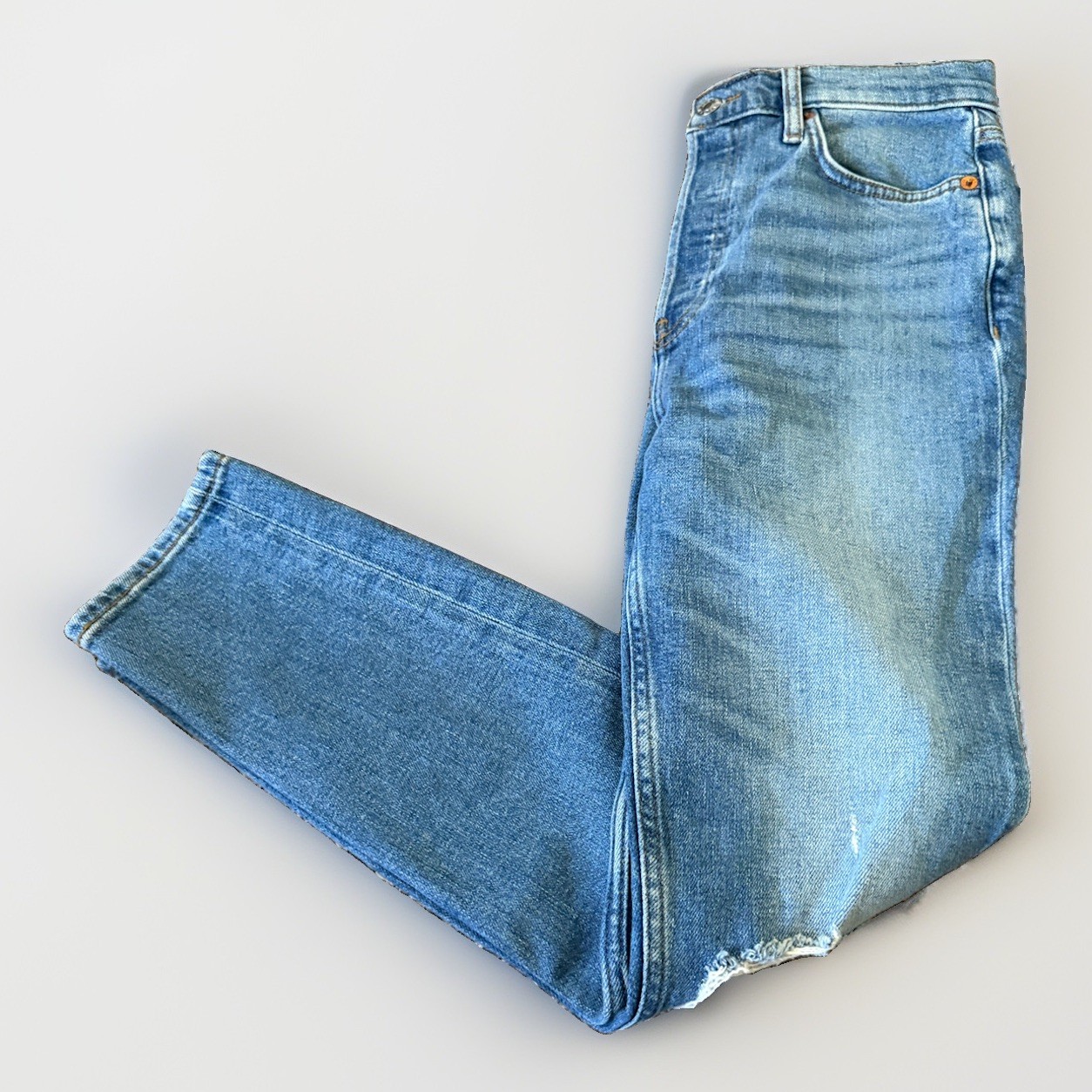 Re/Done 90\'s High Rise Ankle Crop Jeans Denim Women’s 26 Distressed Button Fly