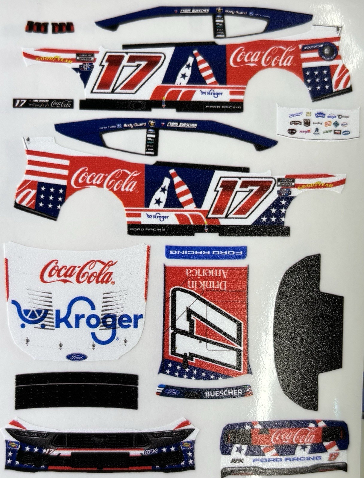 Custom 2026 Chris Buescher #17 Coca Cola 1/64 Scale NASCAR Peel & Stick Decals